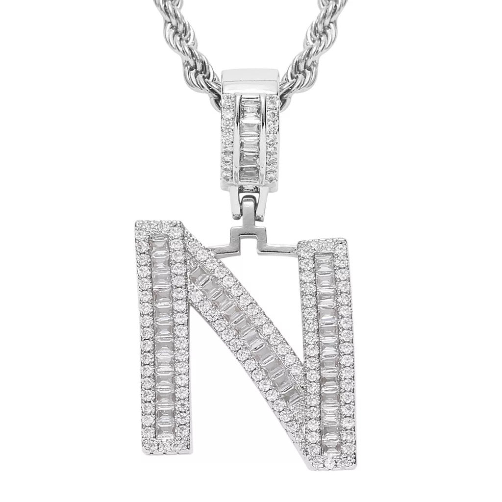 Letter Necklace Iced Out Name Necklace White Gold