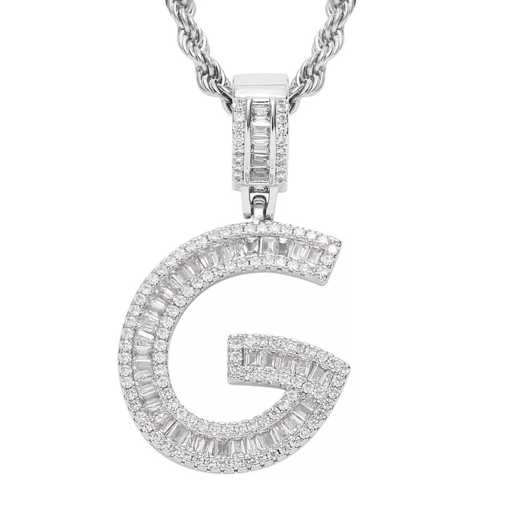 Letter Necklace Iced Out Name Necklace White Gold