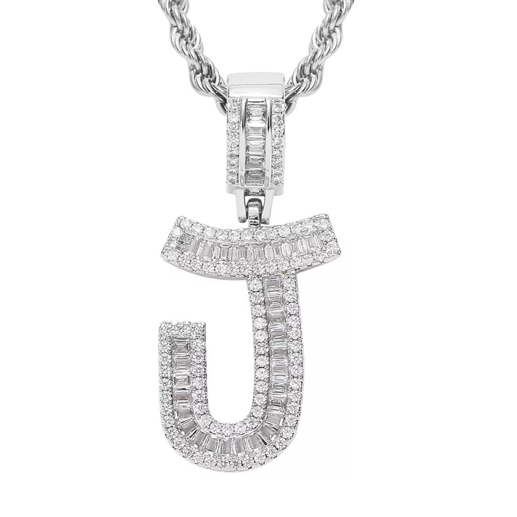 Letter Necklace Iced Out Name Necklace White Gold