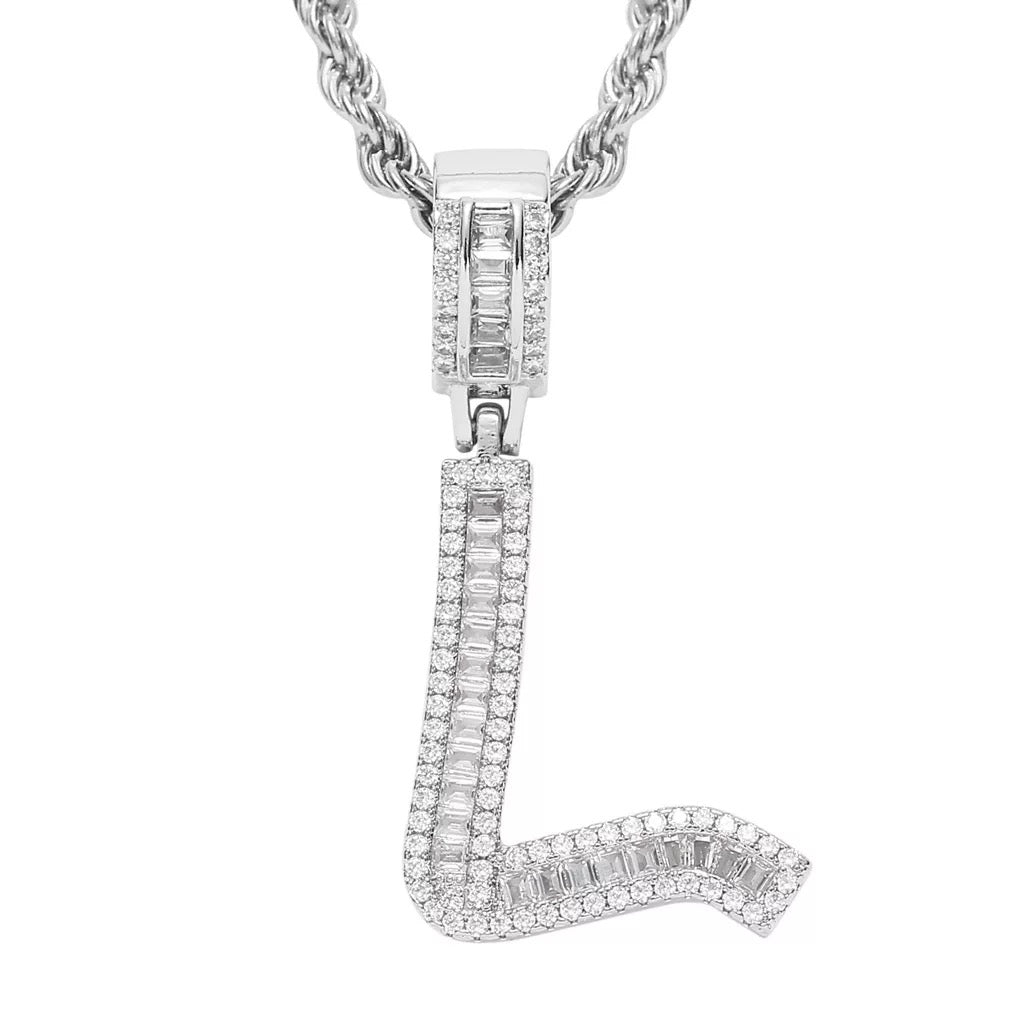 Letter Necklace Iced Out Name Necklace White Gold