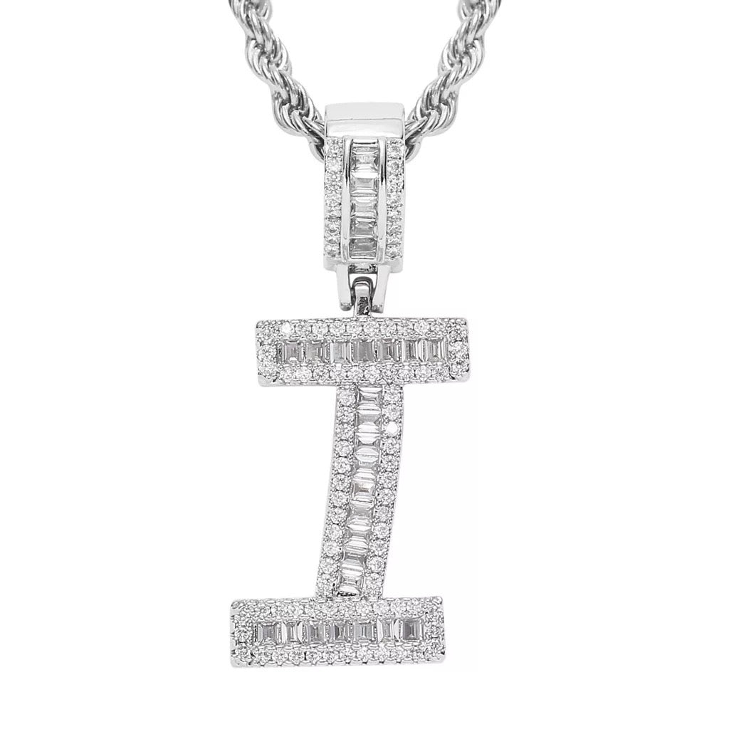 Letter Necklace Iced Out Name Necklace White Gold