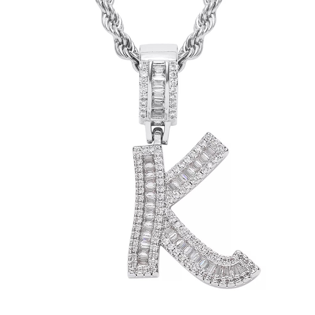 Letter Necklace Iced Out Name Necklace White Gold