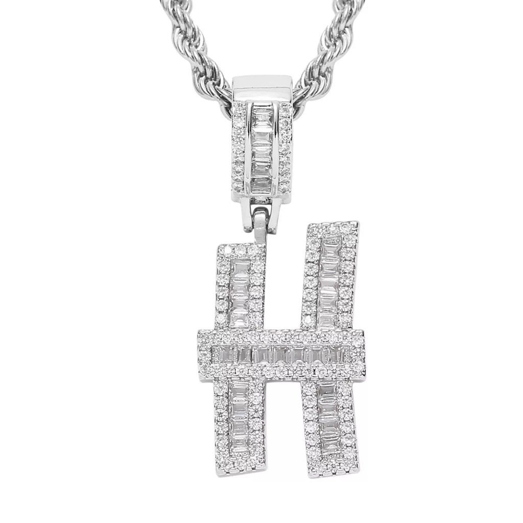 Letter Necklace Iced Out Name Necklace White Gold