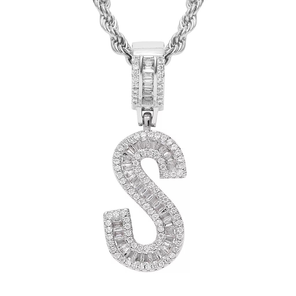 Letter Necklace Iced Out Name Necklace White Gold