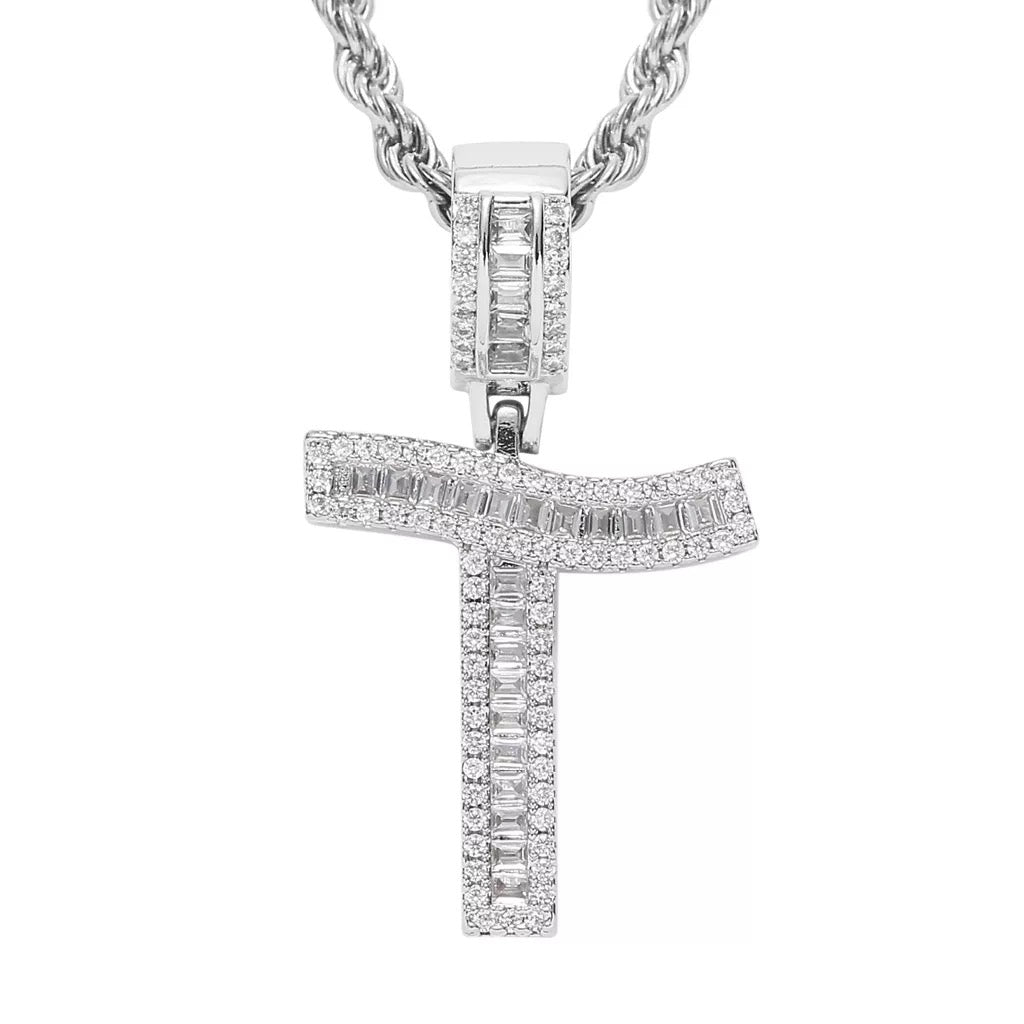 Letter Necklace Iced Out Name Necklace White Gold