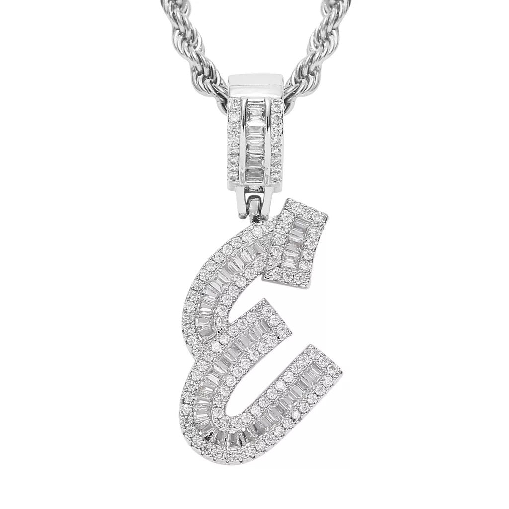 Letter Necklace Iced Out Name Necklace White Gold