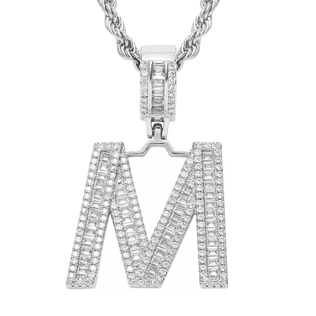 Letter Necklace Iced Out Name Necklace White Gold