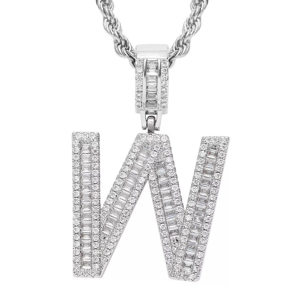 Letter Necklace Iced Out Name Necklace White Gold