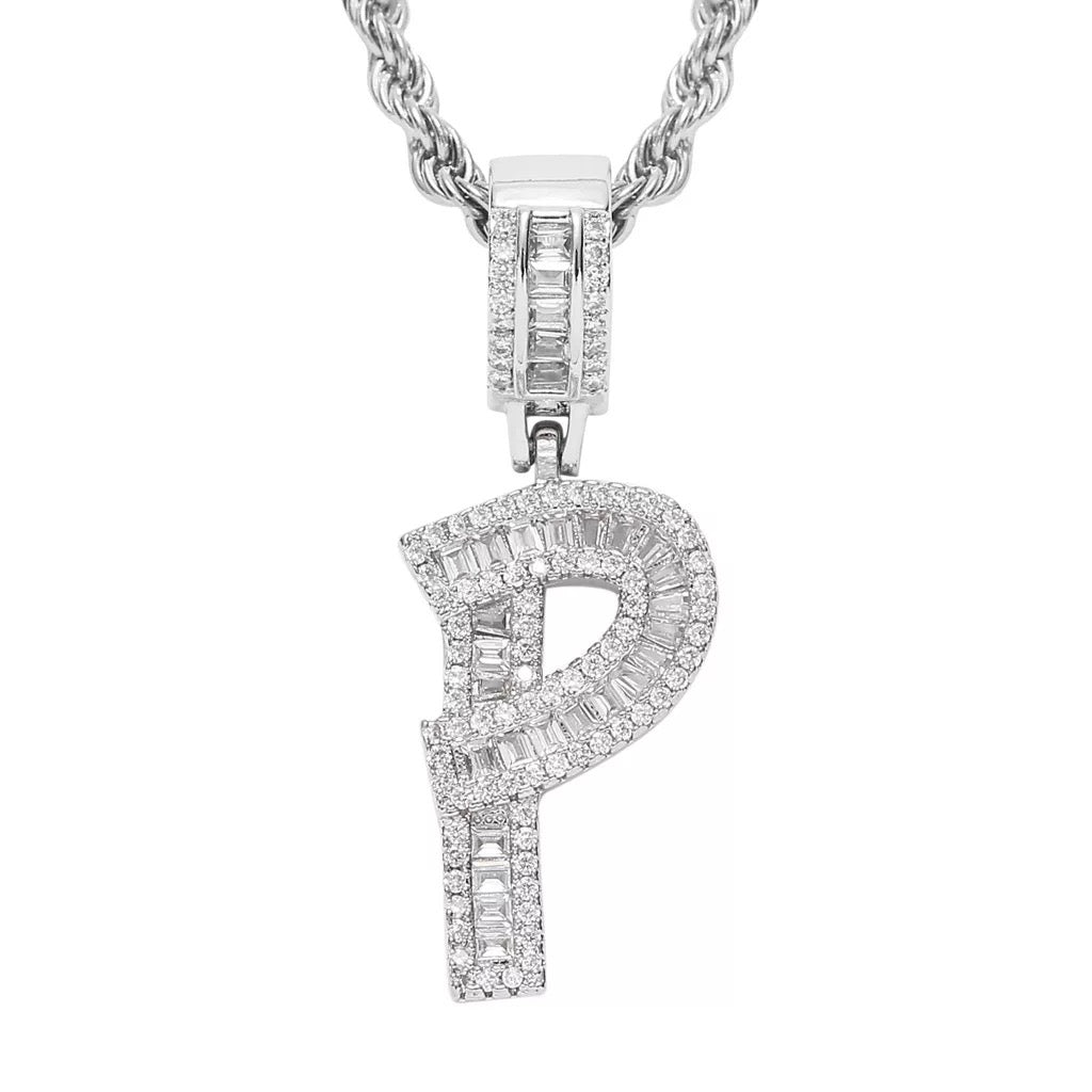 Letter Necklace Iced Out Name Necklace White Gold