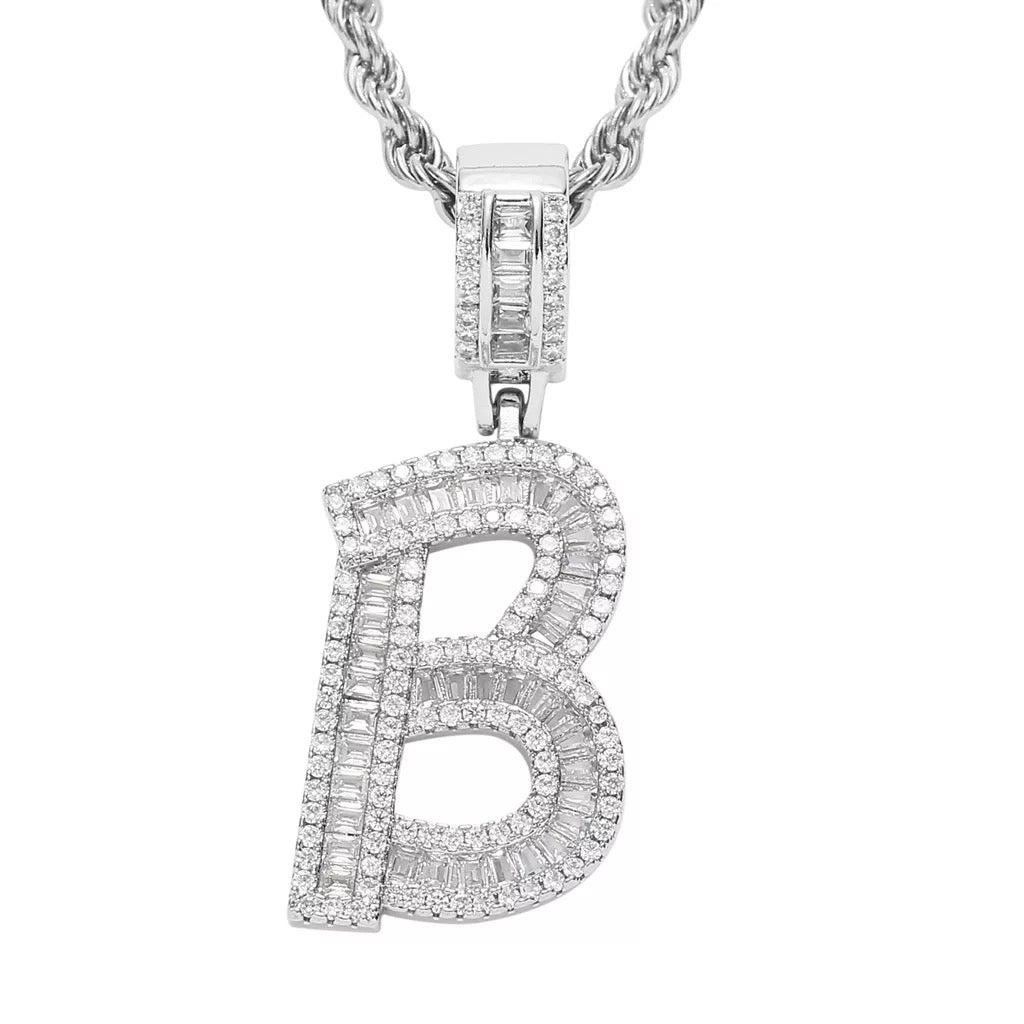 Letter Necklace Iced Out Name Necklace White Gold