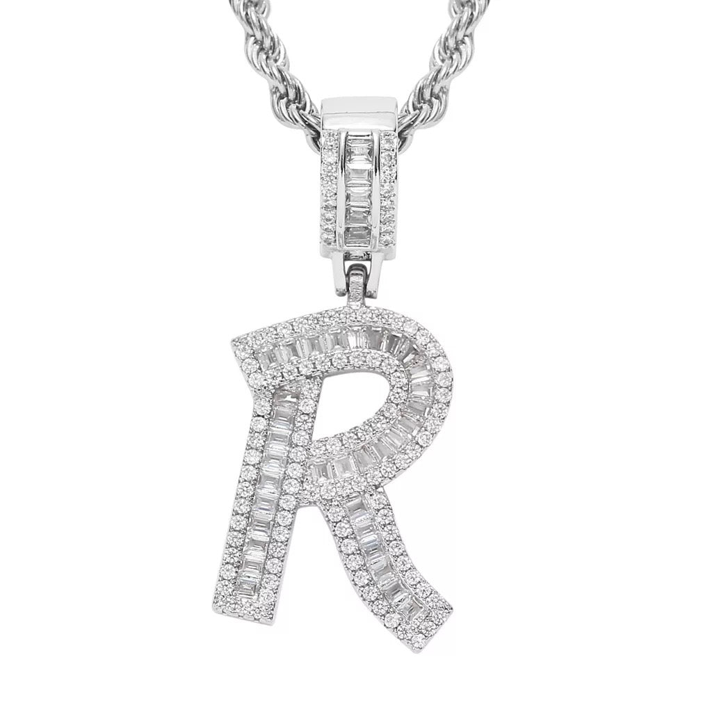 Letter Necklace Iced Out Name Necklace White Gold