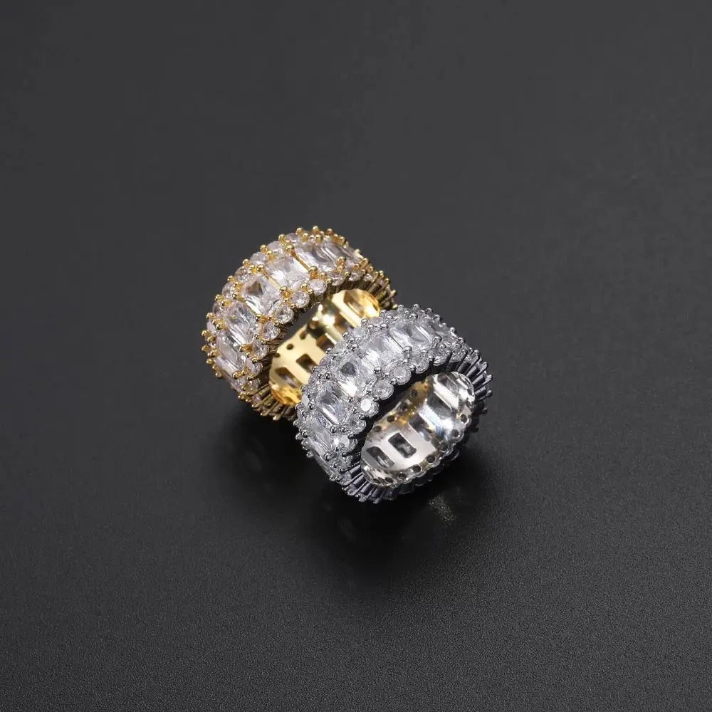 Baguette Diamond Ring Iced Out Zirkonia 11mm Weißgold /
