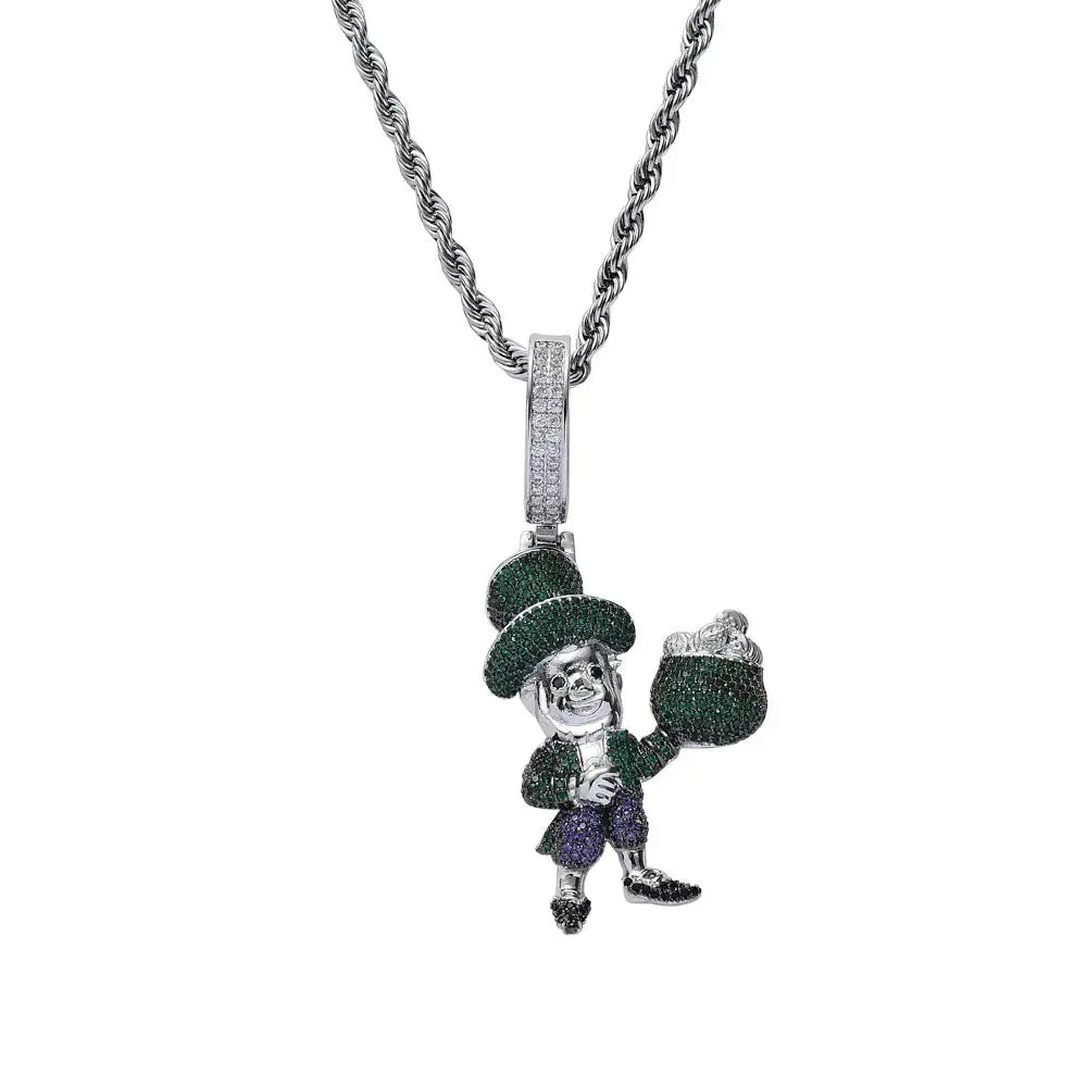 Kobold Anhänger Halloween Halskette Iced Out Pendant Silber