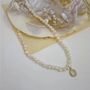 Perlenkette mit echtem Mondstein - Retro Choker 5mm -