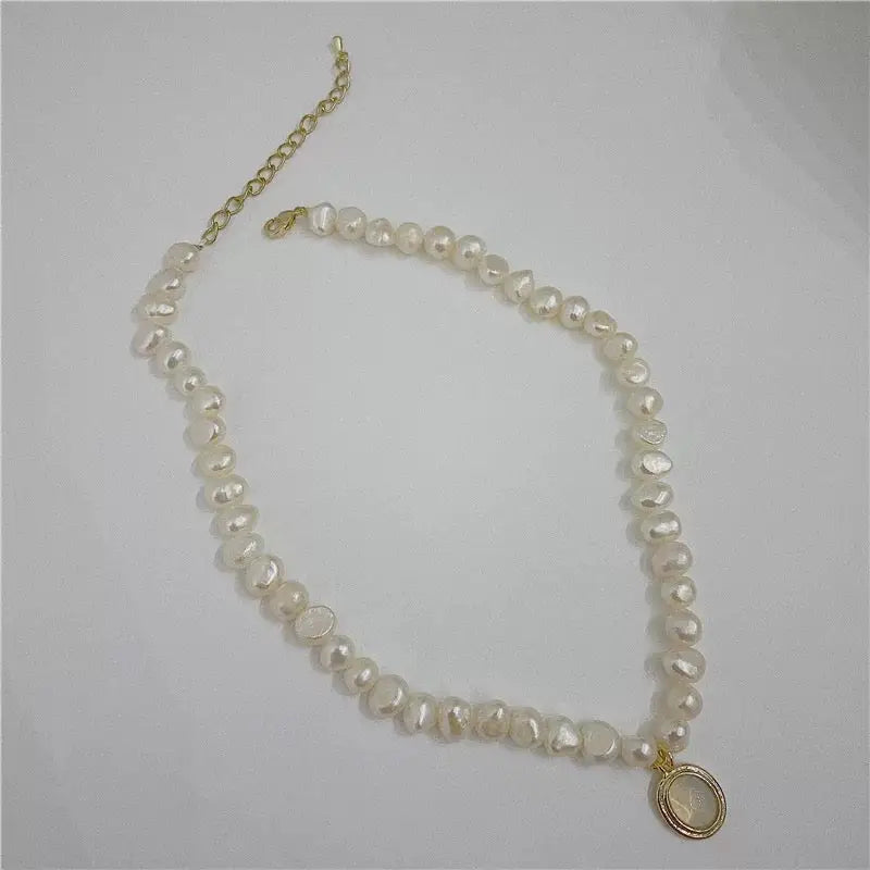 Perlenkette mit echtem Mondstein - Retro Choker 5mm -
