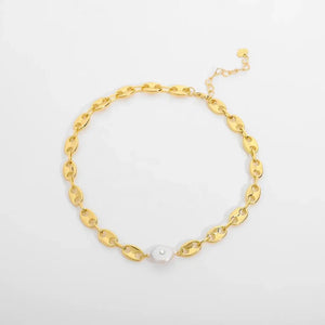 Pig Nose Choker Damen Gold mit Perle - Kaffeebohnen Choker